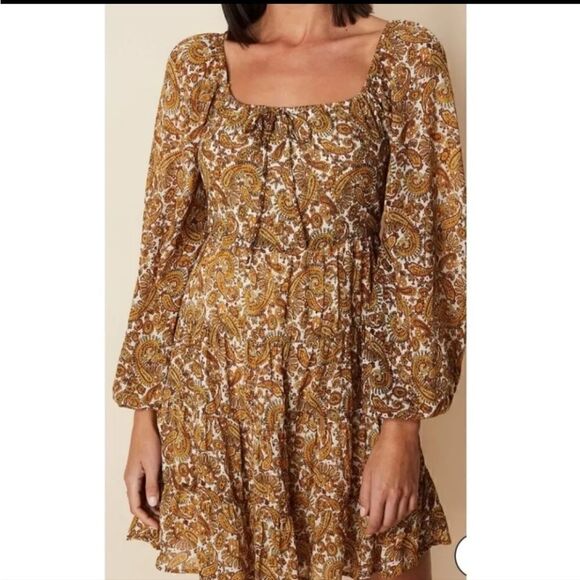 Faithfull The Brand Alina Mini Dress In La Medina Paisley Print Size 12 - Picture 2 of 10